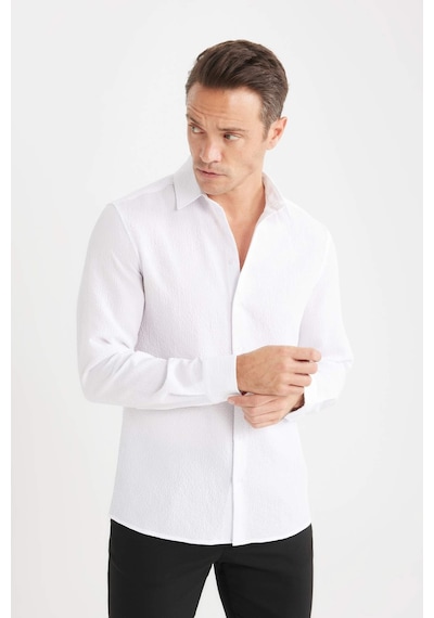 DeFacto Modern Fit Polo Yaka Dokulu Esnek Kumaş Uzun Kollu Gömlek D7246AX25SPWT34 DeFacto Modern Fit Polo Yaka Dokulu Esnek Kumaş Uzun Kollu Gömlek D7246AX25SPWT34