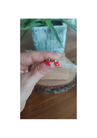 Çelik Elma Model Kız Çocuk/bebek Küpesi Kırmızı Kırmızı