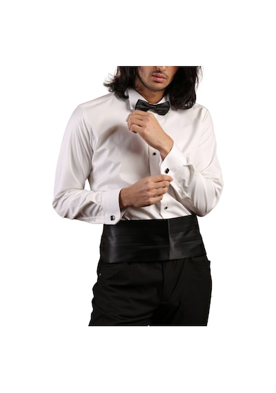 Dicotto Krem Yakma Desenli Siyah Taş Düğmeli Damatlık Ata Yaka Kol Düğmeli Slim Fit Smokin Gömlek - 023 001