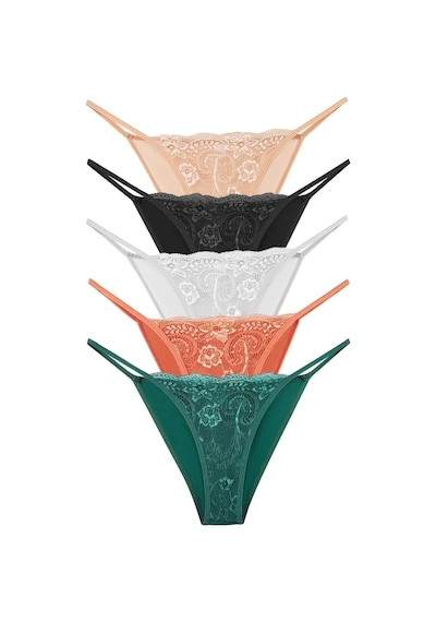 Sensu Kadın Ipli Dantelli Slip 5'li Külot Set Karışık Renkler Kts3063 Karışık