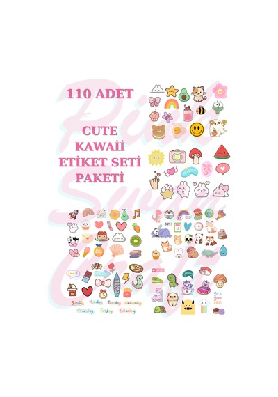 110 Parça Sevimli Cute Kawaii Etiket Seti Paketi, Bullet Journal, Scrapbook, Planlayıcı, Ajanda Diğer