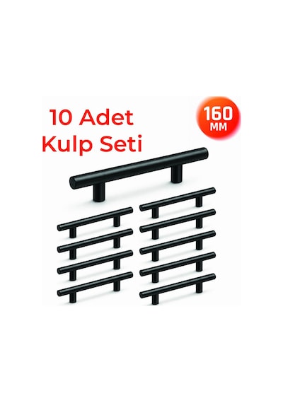 160 Mm Metal Mobilya Kulpu Mutfak Dolap Çekmece Kulpu, Dekoratif Kulp Seti 10 Adet Mat Siyah