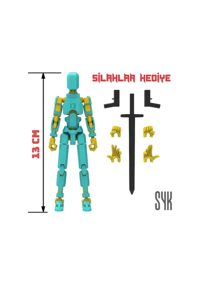 Robot 13 Dummy Turkuaz Sarı Tüm Eklemleri Hareketli Aksiyon Figürü Oyuncak