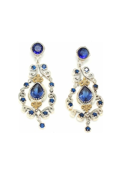 925 Ayar Gümüş ve Bronz Karışımı Mavi Safir Taşlı Otantik Küpe