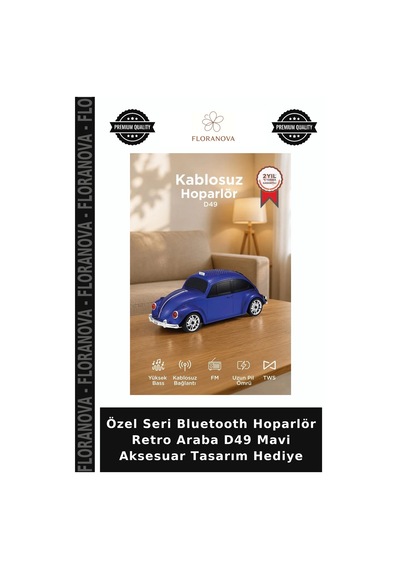 Özel Seri Bluetooth Hoparlör Retro Araba D49 Mavi Aksesuar Tasarım Hediye