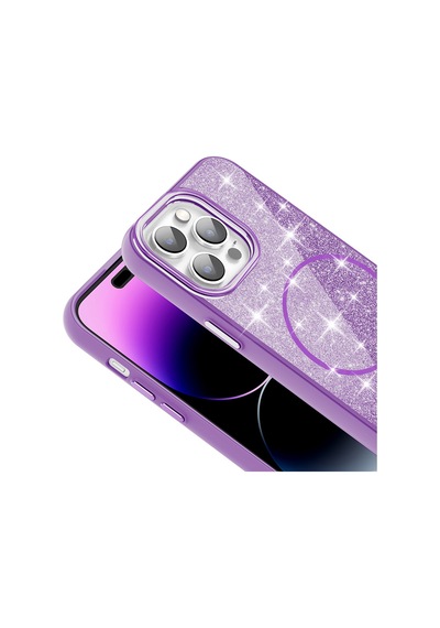 Zore Apple Uyumlu iPhone 14 Pro Max Kılıf Magsafe Şarj Özellikli Parlayan Simli Okso Kapak - P Pembe