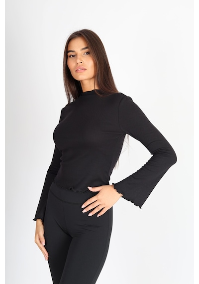 Soft&Basic Kadın Bej Balıkçı Yaka Baby Overlok Dikişli 2'li Bluz Siyah-ekru