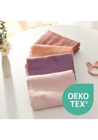 Muslin Kundak Bezi 4'lü Set Ultra Yumuşak ve Nefes Alabilir Pamuk 120x120 CM Mor