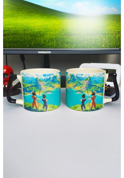 Dragon Ball Anime Baskılı Seramik Lüks Kupa 1 Adet Özel Siyah Kulp Dalga Kulp V2d Çok Renkli