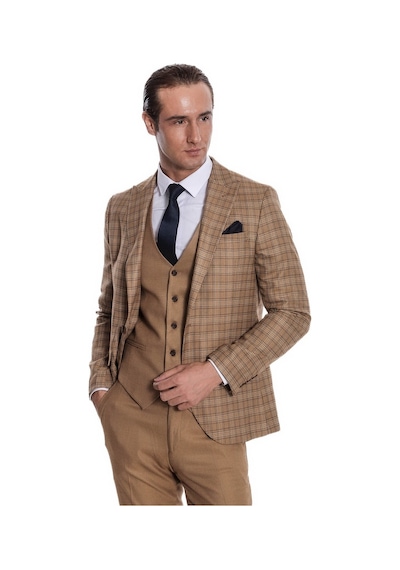 Wessi Ekose Ceketli Slim Fit Taba Erkek Takım Elbise Taba