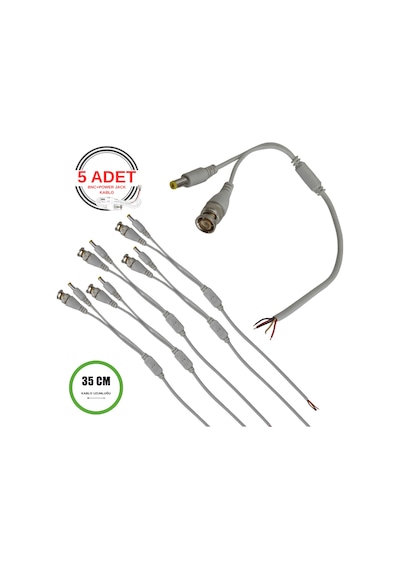 Profesyonel Bnc + Dc Power Jack Pigtail Kablo 35cm 5 Uçlu Hazır Kamera Bağlantı Seti Cctv Güvenlik Sistemi İçin - 5 Adet