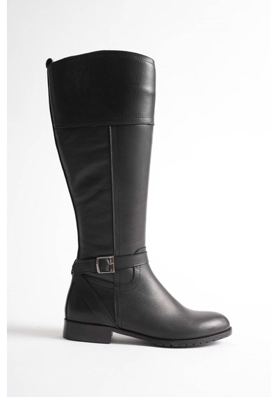 Analin Shoes Kadın Hakiki Deri Tokalı Binici Çizme Siyah