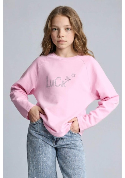 Defacto Kız Çocuk Oversize Geniş Kalıp Bisiklet Yaka Taşlı Sweatshirt G2463a825wnpn205 Pembe-pn205