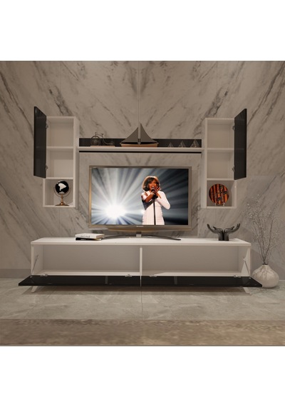 Decoraktiv Eko 5da Slm Std Retro Tv Ünitesi Tv Sehpası Beyaz - Siyah