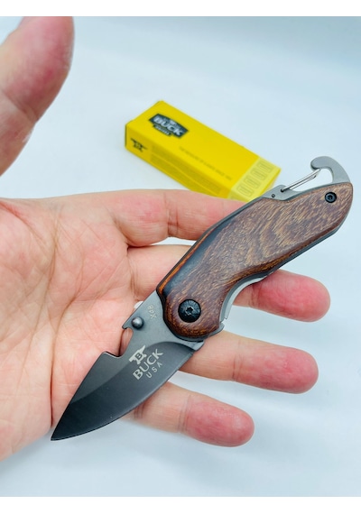 Buck Marka Ahşap Kasa Küçükboy Mini Kamp Çakı //15cm-x48 Gri - Kahverengi