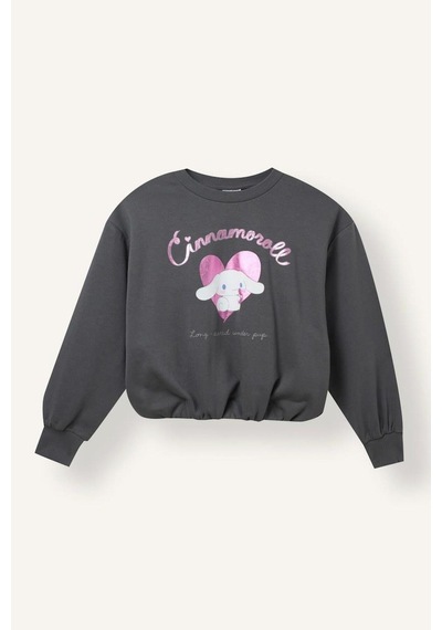 Defacto Cinnamoroll Bisiklet Yaka Baskılı Etek Ucu Büzgülü Sweatshirt Kız Çocuk I5177a826augr452 Gri-gr452