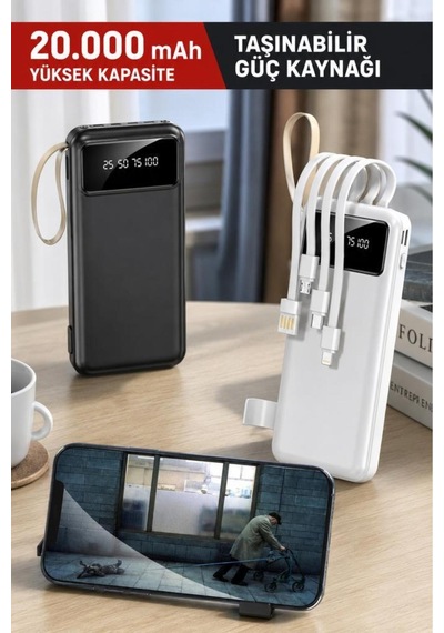 Taşınabilir Batarya 20000 Mah Ledli 4 Çıkışlı Powerbank Trm-1021 Siyah
