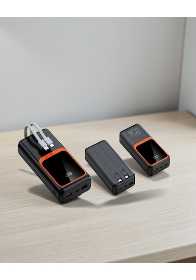 Powerbank 20000 Mah 22.5w Hızlı Şarj Dahili Kablolu Lcd Ekranlı Çok Renkli