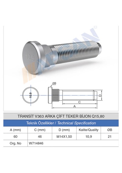 20 Adet Transit Arka Çift Teker Bijon M14x1.5