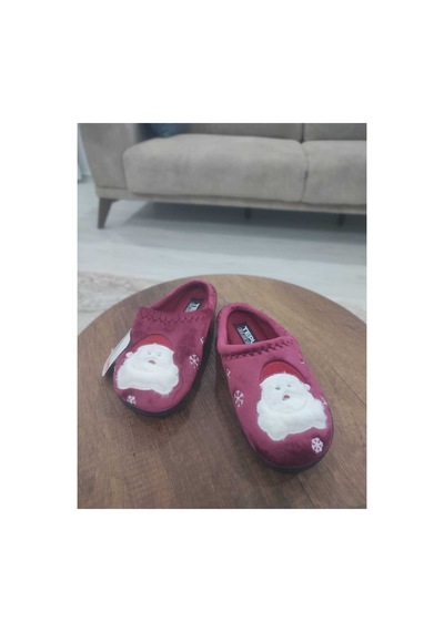 Gezer Noel Temalı Ev Terliği Yumuşak Peluş Santa Desenli Kadın/erkek Panduf Kırmızı