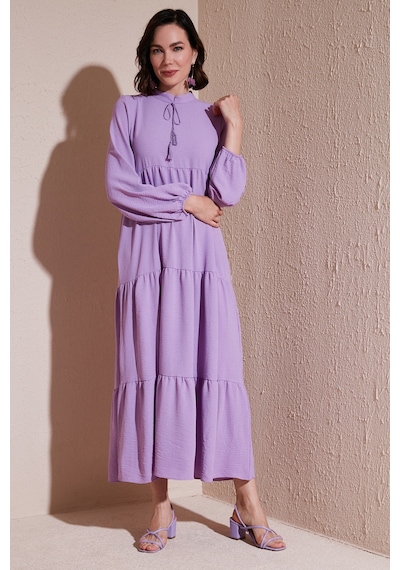 Lela Modest Regular Fit Dik Yaka Uzun Bayan Elbise 611El545 Eflatun