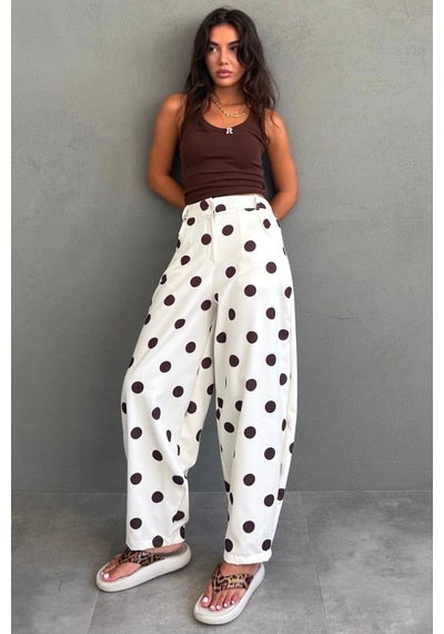 Madmext Ekru Puantiyeli Beli Lastikli Balon Kadın Pantolon Mg2886