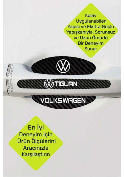 Dekoratif Volkswagen Tiguan Karbon Kapı Kolu Koruma Seti Şık Beyaz Yazılı 8 Parça Koruyucu Folyo