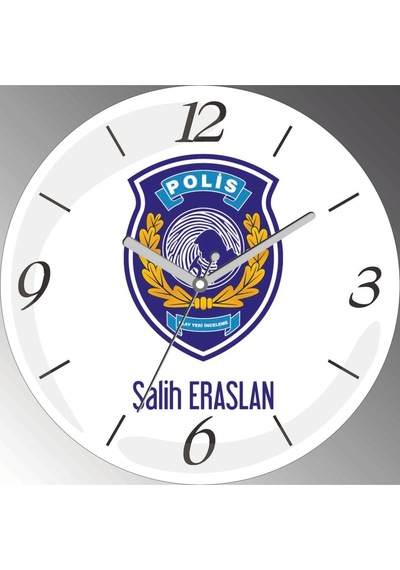 Kişiye Özel Polis Olay Yeri İnceleme Çap 30 Cm Sessiz Akar Bombeli Gerçek Cam Duvar Saati Siyah