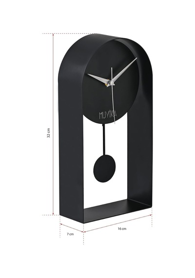 Masa Saati Sarkaçlı Metal Siyah Renk Sessiz Mekanizma Dekoratif Modern Tasarım 32x16cm Mms Myk3000-1 Diğer
