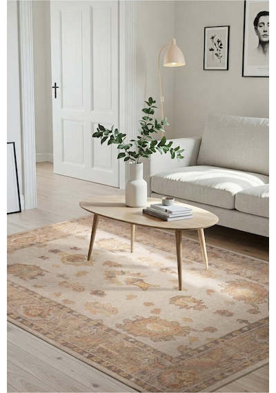 Artloop Relic Bej / Sarı Vintage Dokulu Klasik Desenli Dokuma Tabanlı Şönil Halı Al 495 Bej - Sarı