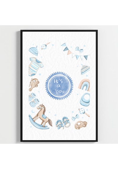 "besay Hoş Geldin Bebek ""ıt's A Boy"" Temalı Çocuk Odası Dekorasyonu Yeni Doğan Hediyesi Sulu Boya Poster 3'lü Set A2 Çe