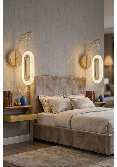 Ciela Model Gold Kaplama Oturma Yatak Mutfak Çocuk Odası Duvar Led Pilli Aplik Altın