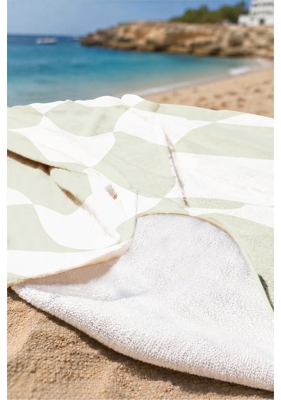 Modern Geometrik Ekose Plaj Havlusu - Soyut Adaçayı Yeşili Minimalist Hızlı Kuruyan Mikrofiber Havlu Çok Renkli