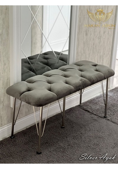By Hakan Aşkın Silver Metal Ayaklı 100 Cm Babyface Puf & Bench Koyu Füme Silver Füme Bbf