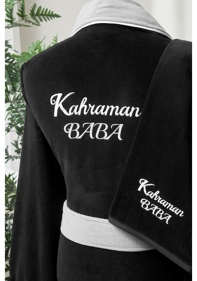 Özdilek Kahraman Baba Nakışlı Kadife Erkek Bornoz Seti 479842