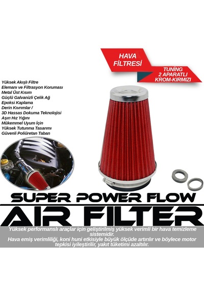 Hava Filtresi Tuning 2 Aparat Krom Kırmızı 4686001