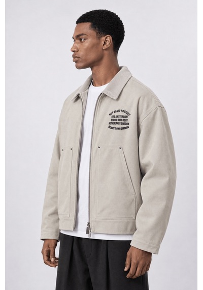 Respire Erkek Not Basic Project Baskılı Oversize Ceket Bej