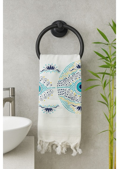 Bambu Baskılı Plaj Havlusu Peştemali Organik Bambu 90x170 İnce Peştemal Modern Nazar