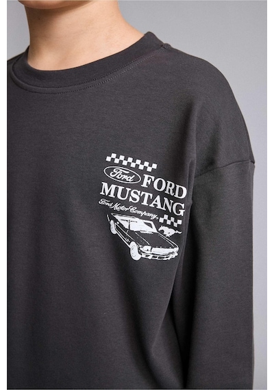 Defacto %100 Pamuk Ford Mustang Baskılı Oversize Bisiklet Yaka Uzun Kollu Tişört Erkek Çocuk H8410a826auar138 Antrasit-ar138