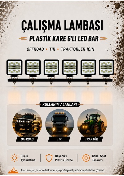 Çalışma Lambası Plastik Kare 6'lı Led Bar