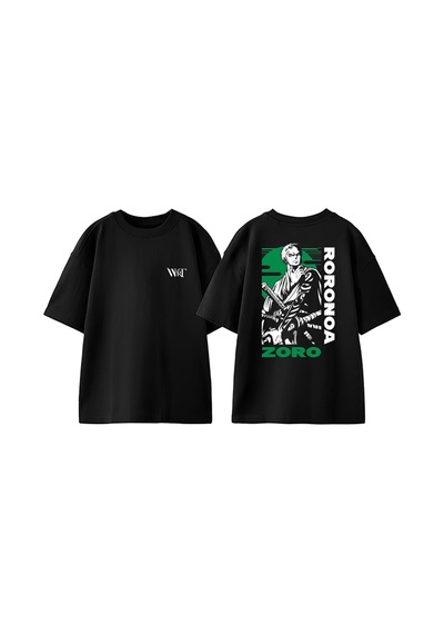 Thewert Zoro Roronoa Tasarım Sırt Baskılı Pamuk Siyah Oversize T-shirt