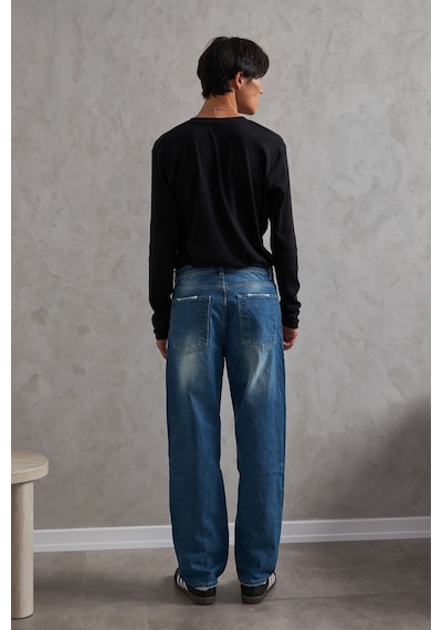 Erkek Baggy Jean Pantolon Koyu Mavi