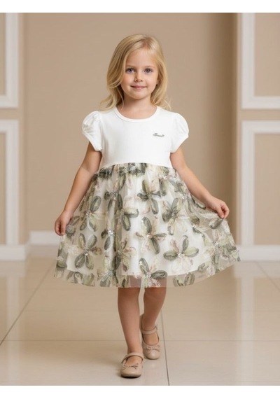 Zekids Kız Çocuk Çiçek Desenli Elbise-17233 BEYAZ Zekids Kız Çocuk Çiçek Desenli Elbise-17233 BEYAZ