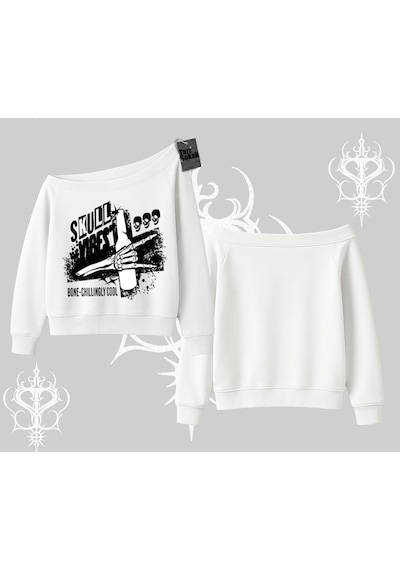 Startmore Kayık Yaka Sweatshirt Skull Impact Bone Chilling Street Icon Beyaz