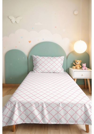 Pembe Geometrik Genç Odası Tek Kişilik Pike Takımı - Modern Beyaz 160x220 Cm Kapitone Yatak Örtüsü Dumanlı Sahil Buharı