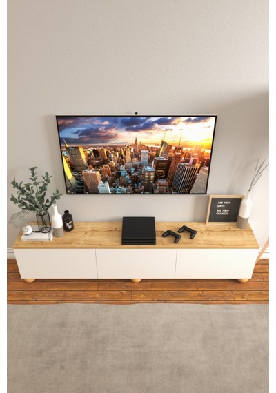 B3 Concept Nort Serisi Beyaz & Safir Meşe 3 Kapaklı Tv Ünitesi