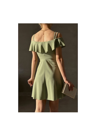 DefyModa Kadın Gösterişli Krep Kumaş Mini Elbise Mint