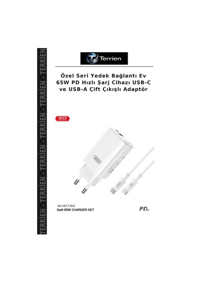 Özel Seri Yedek Bağlantı Ev 65w Pd Hızlı Şarj Cihazı Usb-c Ve Usb-a Çift Çıkışlı Adaptör