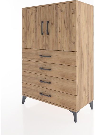 Hyperion Dolap 2 Raflı 4 Çekmeceli 2 Kapaklı 88x44x134 Çam-çam Çam