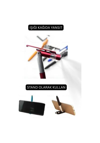 4in1 Dokunmatik Kalem Fenerli Telefon Standı Tükenmez Kalem Tablet Telefon Uyumlu Stylus Pen Çizim